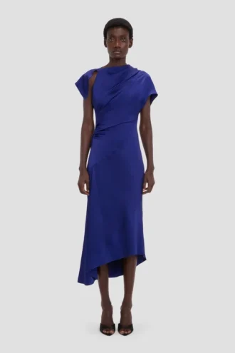 Asymmetrische jurk met twist in helder indigo