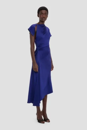 Asymmetrische jurk met twist in helder indigo