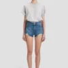 Distressed shorts in mid blue wash Distressed shorts in mid blue wash