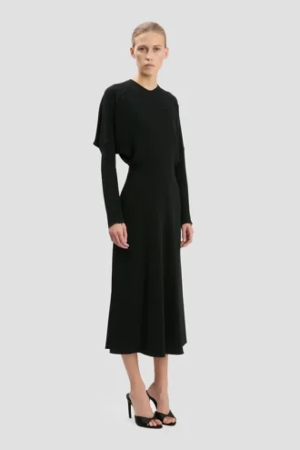 Dolman midi-jurk in zwart