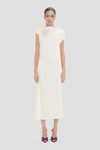 Drape midi-jurk in ivoor
