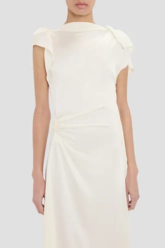 Drape midi-jurk in ivoor