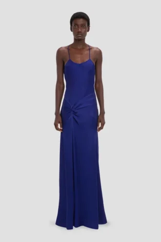 Draped cami gown in helder indigo