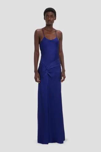 Draped cami gown in helder indigo