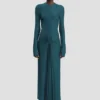Frances midi-jurk in donkerblauwgroen Frances midi-jurk in donkerblauwgroen