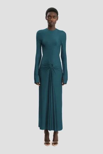 Frances midi-jurk in donkerblauwgroen