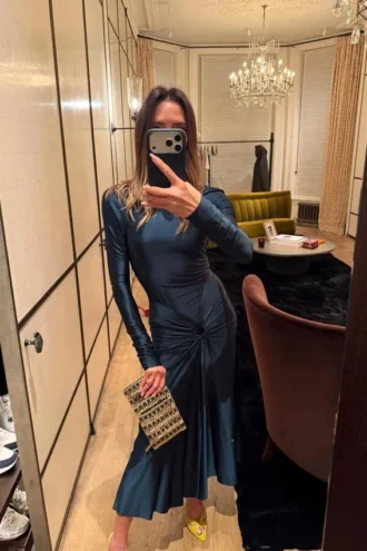 Frances midi-jurk in donkerblauwgroen