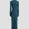 Frances midi-jurk in donkerblauwgroen Frances midi-jurk in donkerblauwgroen