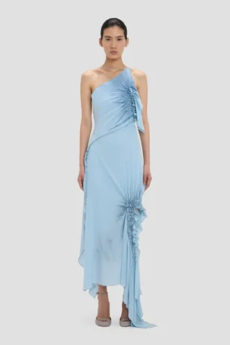 Gesmokte halterjurk in ionisch blauw