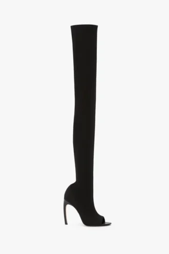 Harlow peep-toe stretch jersey laars 100 in zwart