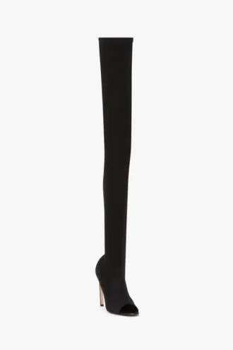 Harlow peep-toe stretch jersey laars 100 in zwart