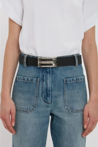Jumbo Dorian-riem met zilveren gesp van zwart generfd leer Jumbo Dorian-riem met zilveren gesp van zwart generfd leer