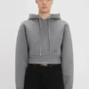 Korte, gestructureerde hoodie in grijs gemêleerd