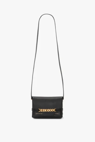 Mini-tasje met ketting in zwart leer