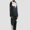 Pyjama-shirt met donkerblauwe bloemenprint