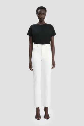 Slim-fit jeans met hoge taille in gewassen wit