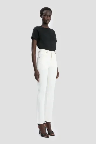 Slim-fit jeans met hoge taille in gewassen wit
