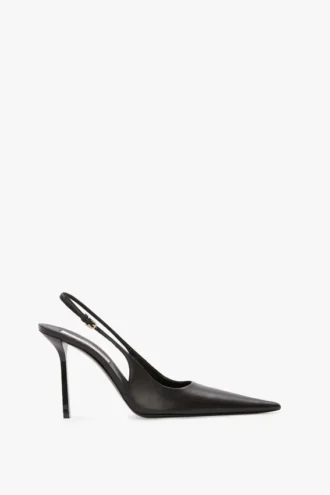 The Victoria stiletto slingback 100 in zwart leer