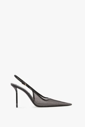 The Victoria stiletto slingback 100 in zwart mesh