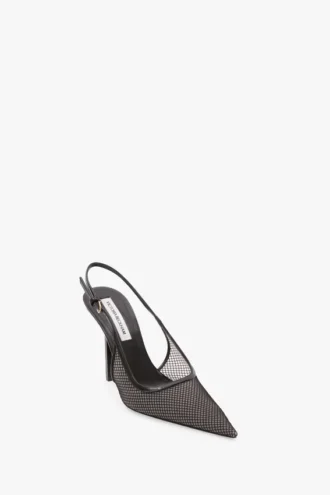 The Victoria stiletto slingback 100 in zwart mesh