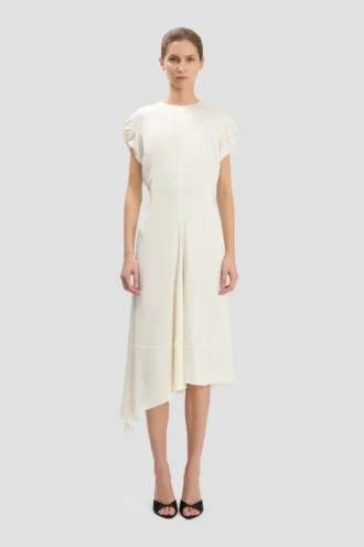 Twist-jurk met schouderdetails in ivoor