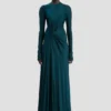 Twist-jurk met strakke taille in donkerblauwgroen