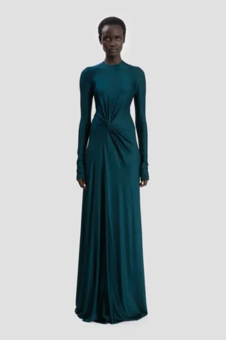 Twist-jurk met strakke taille in donkerblauwgroen