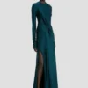 Twist-jurk met strakke taille in donkerblauwgroen