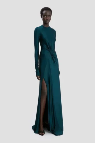 Twist-jurk met strakke taille in donkerblauwgroen