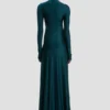 Twist-jurk met strakke taille in donkerblauwgroen